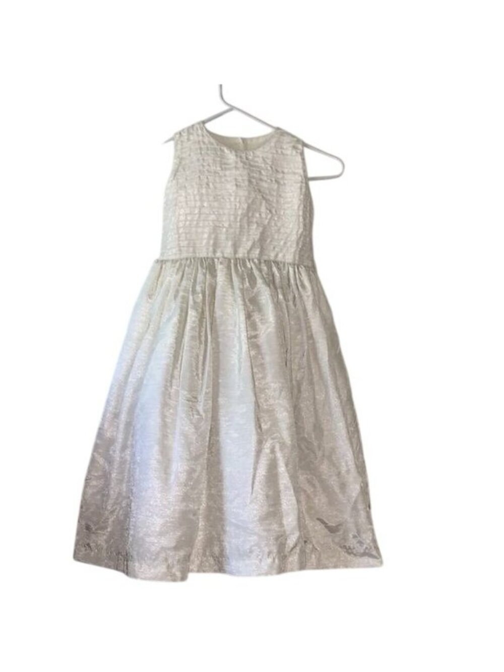 Ruffled Ruvi Girls Dress Size 6 Ivory Pleated Satin Sleeveless Formal Made In Me